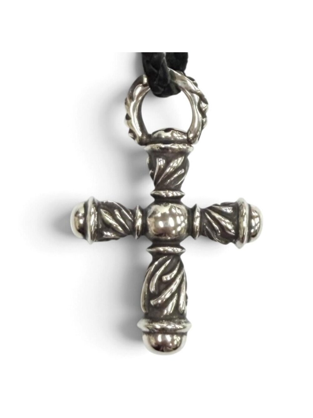 Chrome Hearts 925 Small Campana Cross Leather Blade Necklace Silver